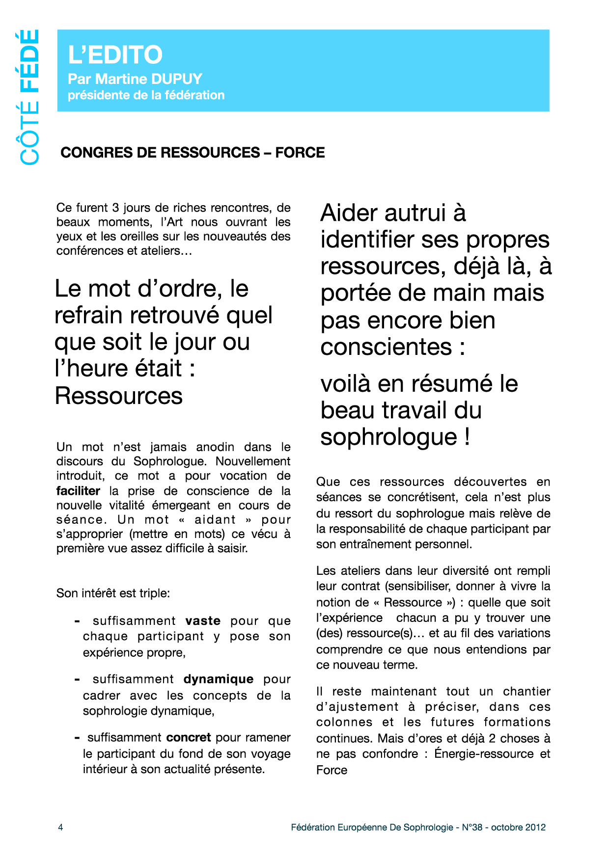 Editorial du Fédé Infos N°38